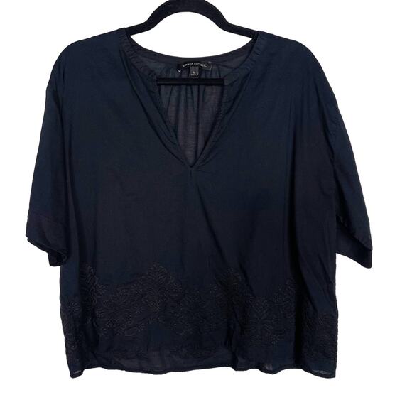 Banana Republic Womens Medium M Navy Blue Black Embroidered Elbow Sleeve Blouse - Picture 1 of 8